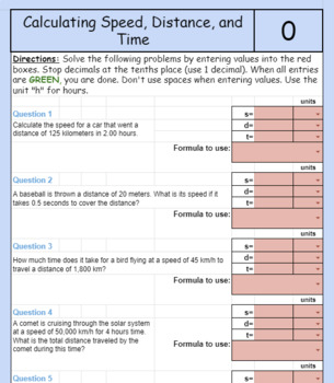 Preview of Calculating Speed, Distance, and Time *SELF GRADING* google sheet