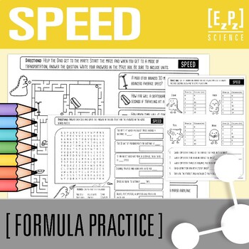Preview of Calculating Speed | Solving for s=d/t Formula Practice, Maze & Word Search