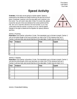 Preview of Calculating Speed Worksheet: Math + Movement= Fun!