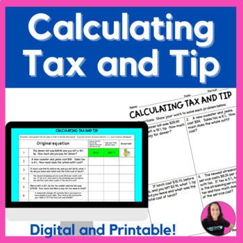 Preview of Calculating Tax and Tip with Percent Proportions Digital & Printable Activity