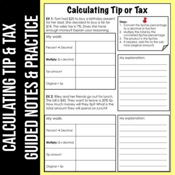 Preview of Calculating Tip Notes and Tax Notes EDITABLE