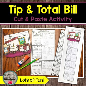 Preview of Calculating Tip and Total Restaurant Bill Cut & Paste Activity