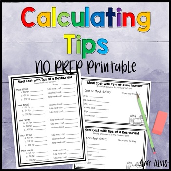 Preview of Calculating Tips NO PREP Printable Worksheets