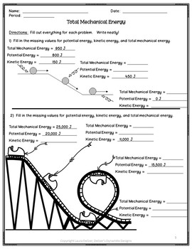 Calculating Total Mechanical Energy Worksheet by Delzer's Dynamite Designs