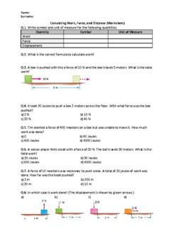 Preview of Calculating Work, Force, and Distance - Worksheet | Easel Activity & PDF