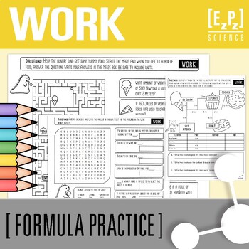 Preview of Calculating Work | Solving for W=fd Formula Practice, Maze & Word Search