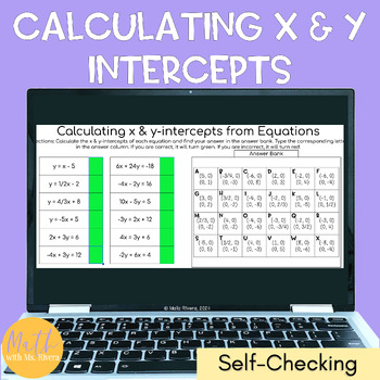 Preview of Calculating X & Y Intercepts Equations Digital Self Checking Activity Algebra 1