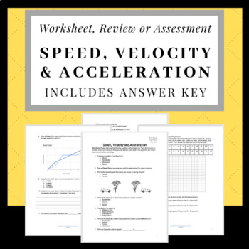 Preview of Calculating and Graphing Speed, Velocity, and Acceleration. Quiz or Worksheet