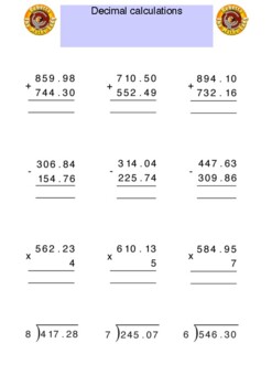 calculating with decimals worksheet 1 by