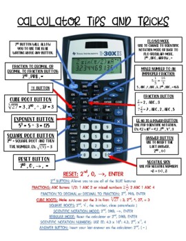 Preview of Calculator Cheat Sheet - TI - 30xiis