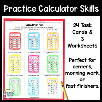 calculator math practice with task cards and worksheets tpt