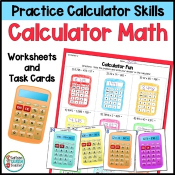 Preview of Calculator Math Practice with Task Cards and Worksheets