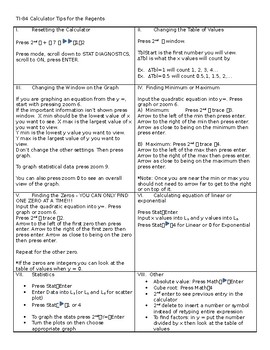 Preview of Calculator Study Guide and Tips for the Algebra I Regents