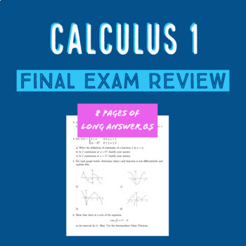 Preview of Calculus 1 Final Exam Review 32 Questions & Full Solutions