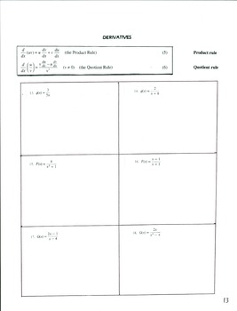 Preview of Calculus 1 Set #1 Pg 13-14  Derivatives