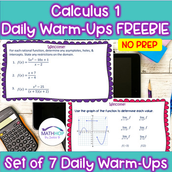 Preview of Calculus 1 Warm-Ups or Bell Ringers FREEBIE