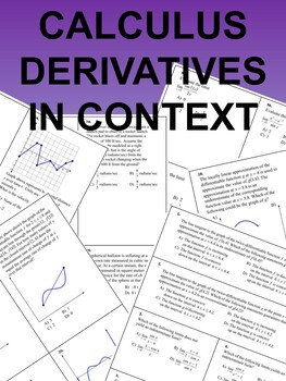 Preview of Calculus 100 Multiple Choice or Free Response Questions on Derivatives Context