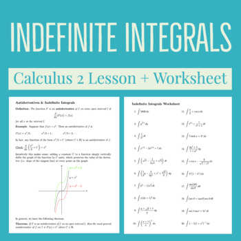 Preview of Calculus 2  Antiderivatives + Indefinite Integrals Lesson + Worksheet + Key