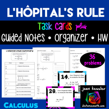 Preview of L'Hospital's Rule Indeterminate Forms Task Cards Notes QR  L'Hopital