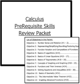 Preview of Calculus AB Prerequisite Skills Packet OR Summer Math Packet and Key