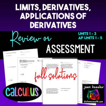 Preview of Calculus Semester 1 Review or Exam Limits Derivatives Apps