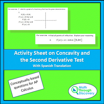 Preview of Calculus -Concavity and  2nd Derivative Test Activity Sheet w Spanish Trans