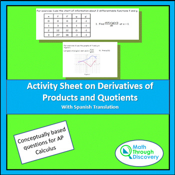 Preview of Calculus - Products & Quotients Derivatives Activity Sheet w Spanish Translation