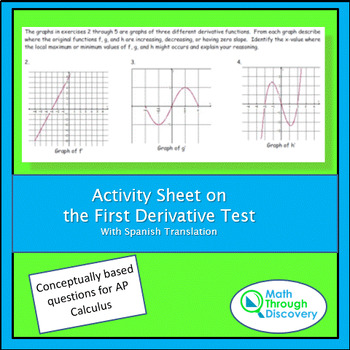 Preview of Calculus - First Derivative Test w Spanish Translation Activity Sheet