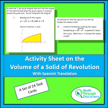 Preview of Calculus - Volume of a Solid of Revolution Activity Sheet