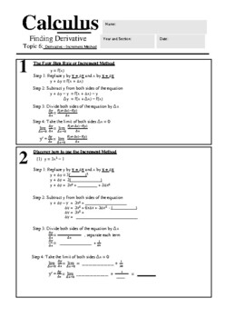 Preview of Calculus Activity Worksheet: Topic 6: Derivatives - Increment Method