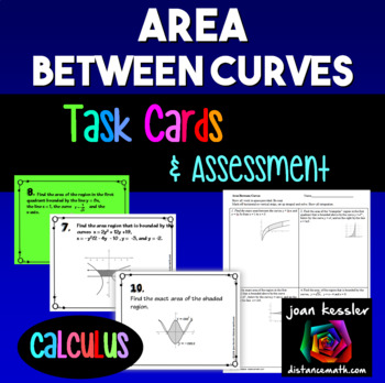 Preview of Calculus Area Between Curves Task Cards or Assessment QR