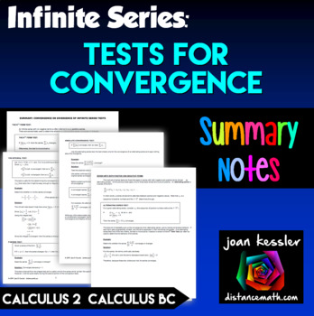 Preview of Calculus BC Infinite Series Tests for Convergence Summary