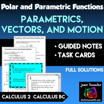 Preview of Calculus BC Parametrics Vectors and Motion Notes Task Cards