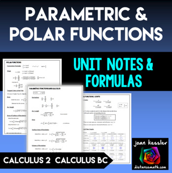 Preview of Polar and Parametric (Vector Valued Functions) Notes Formulas AP Calculus BC
