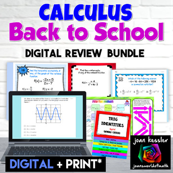 Preview of Calculus Back to School Digital Review Bundle plus PRINTABLES