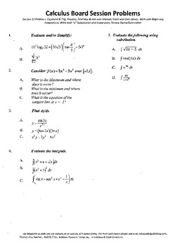 Preview of Calculus Board Sessions,Session 13,Maximum.minimum,early integration