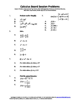 Preview of Calculus Board Sessions,Session 1,Exponents,Trig,Natural Domain,Sign Lines