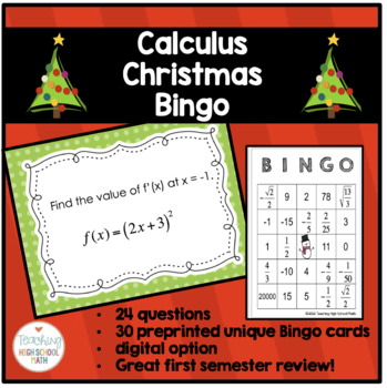 Preview of Calculus Christmas Bingo - Review for Semester Exam
