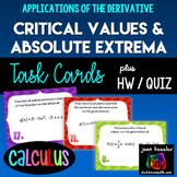 Calculus Critical Values Extrema Derivatives Task Cards an