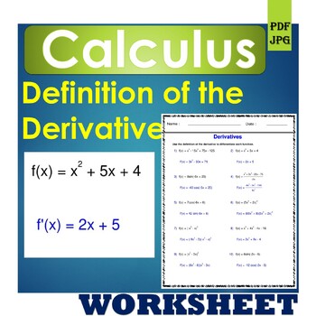 Preview of Calculus - Definition of the Derivative - differentiate function