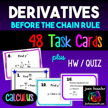Preview of Calculus Derivatives Before the Chain Rule Task Cards plus HW