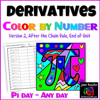 Preview of Calculus Derivatives with Chain Rule Pi Day Any Day Color by Number V 2
