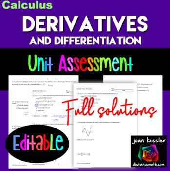 Preview of Derivatives Differentiation Editable Unit Assessment Unit 2-3