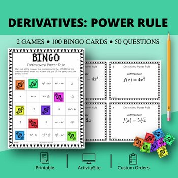 Preview of Calculus Derivatives: Power Rule Math Bingo Review Game