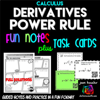 Preview of Derivatives Power Rule Task Cards plus FUN Notes