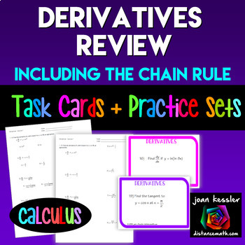 Preview of Derivatives Review Tests Task Cards HW QR