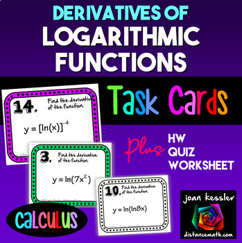 Preview of Derivatives of Logarithmic Functions Task Cards plus Quiz HW
