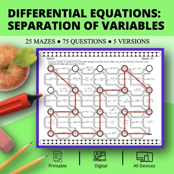 Preview of Calculus: Differential Equations (Separation of Variables) Maze Activity