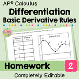 Differentiation-Basic Derivative Rules Homework (Unit 2 Calculus)