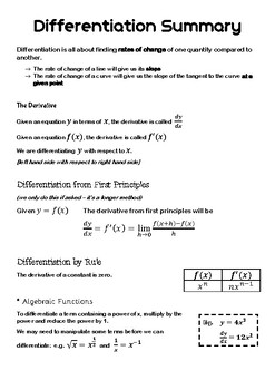 Preview of Calculus: Differentiation Summary